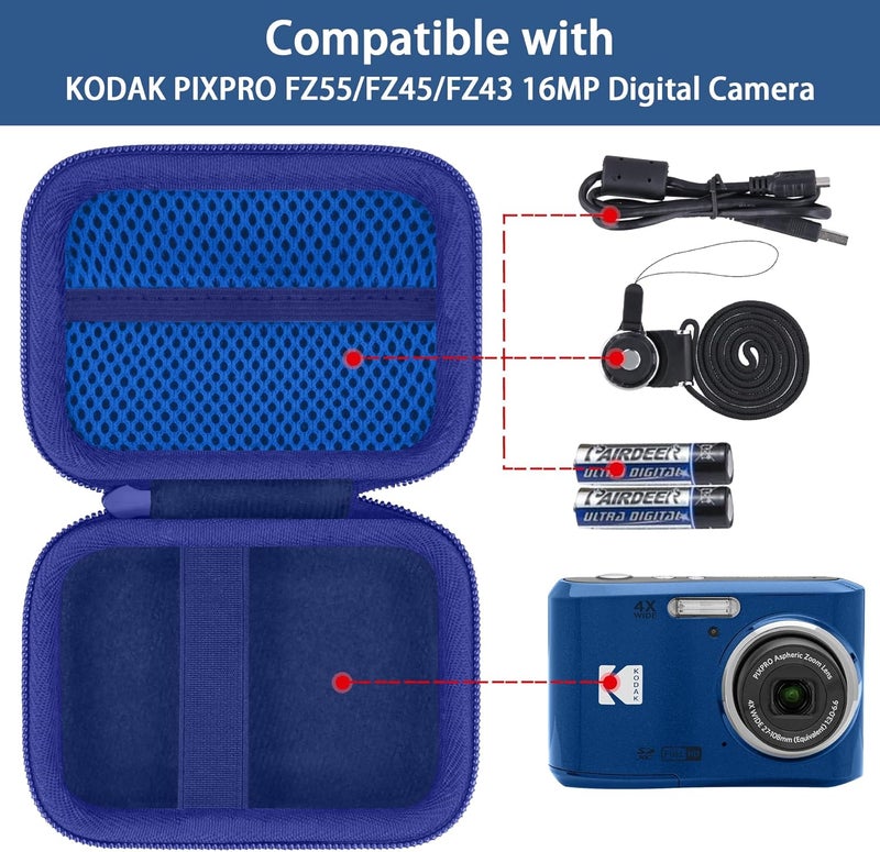 Baval for KODAK PIXPRO Friendly Zoom FZ55/FZ45/FZ43 16MP Digital Camera Hard Carrying Storage Case(Only Blue Case) - Image 3